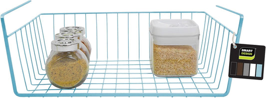 Undershelf Storage Basket - Snug Fit Arms - Steel Metal Frame - Rust Resistant Finish - Cabinet, Pantry, and Shelf Organization - 16 X 5.5 Inch - Light Blue